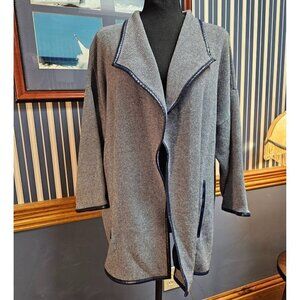 Chicos Open Front, 100% Knit Cotton Blue Trim Cardigan w/ Side Pockets Size 16